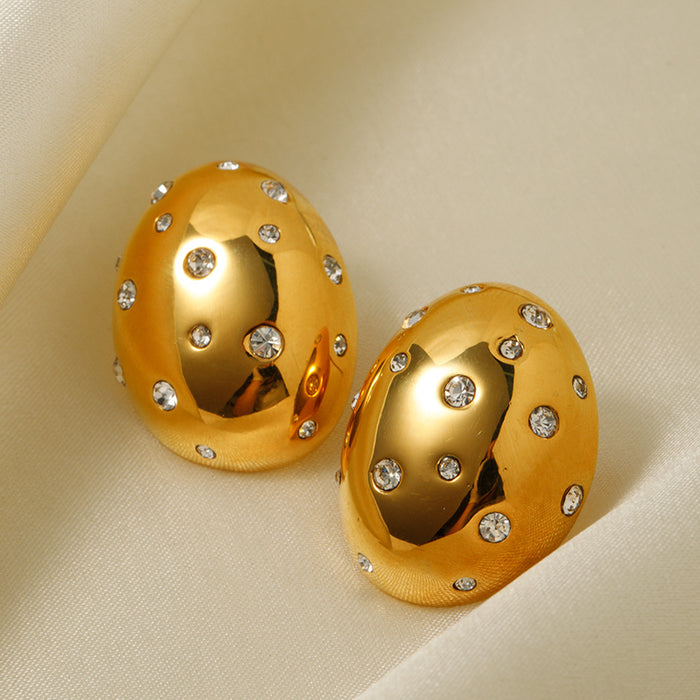 18K Gold Plated Stainless Steel Oval Zircon Earrings - New Trendy Geometric Jewelry for Women