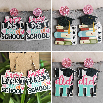 School season book wooden earrings