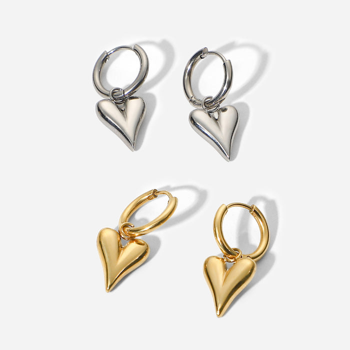 Pendientes con colgante de corazón en 3D bañados en oro de 14 quilates: joyería vintage de acero inoxidable y oro de moda para mujer