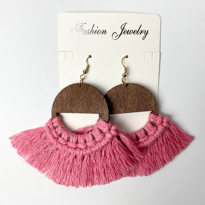 Bohemian Tassel Earrings with Wooden Design for Wedding and Gifts