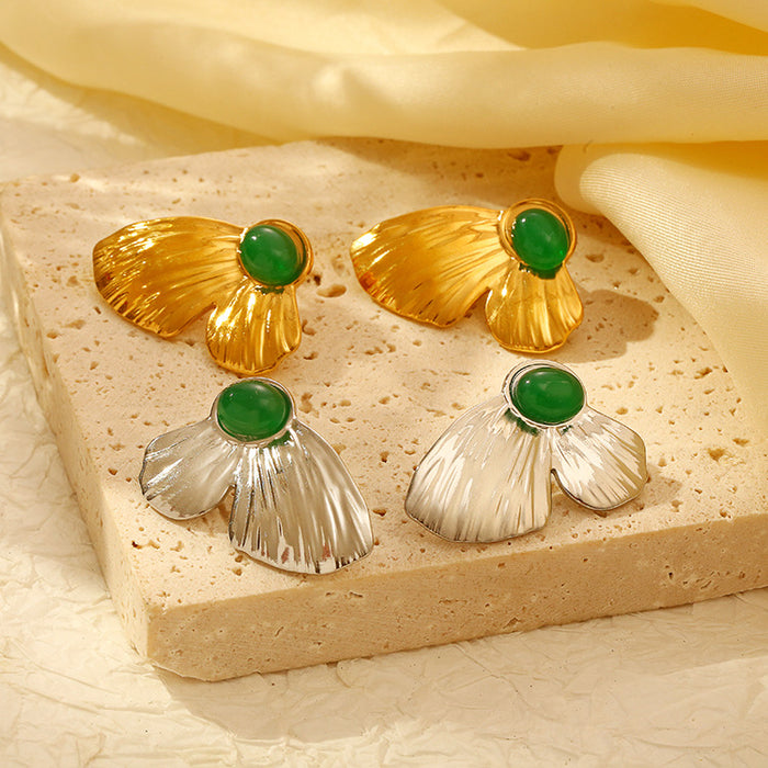 emerald green stone butterfly wings earrings electroplated titanium steel natural color retention design