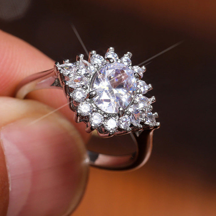 Micro-inlaid zircon sunflower ring wedding bride dinner wear