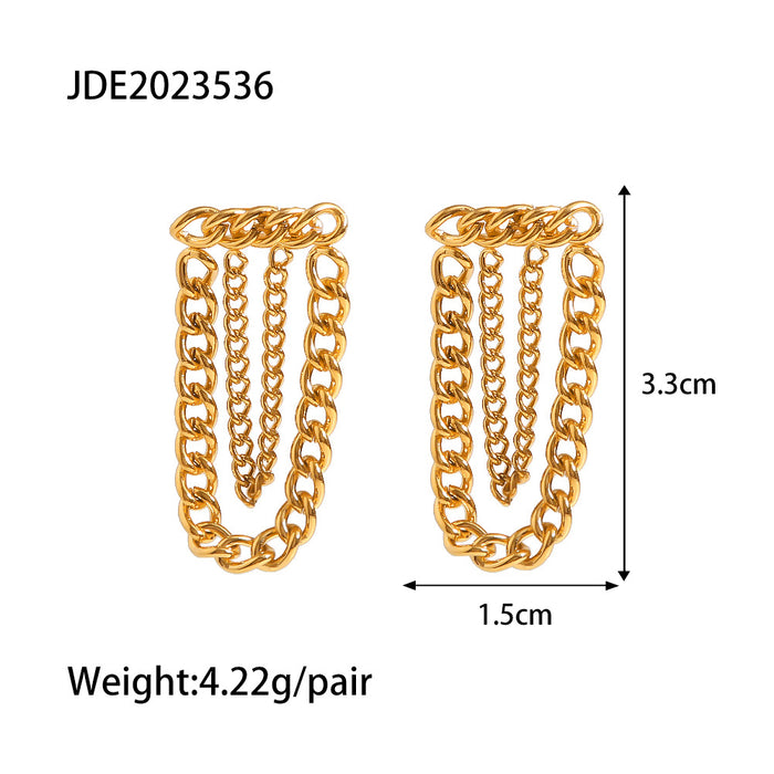 Trendy Fashion 18K Gold Plated Stainless Steel Chain Earrings - Titanium Steel Jewelry