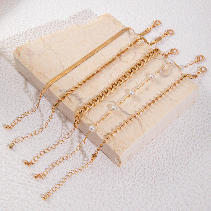 Fashionable Metal Multilayer Pearl Bracelet Set - INS-Inspired Jewelry