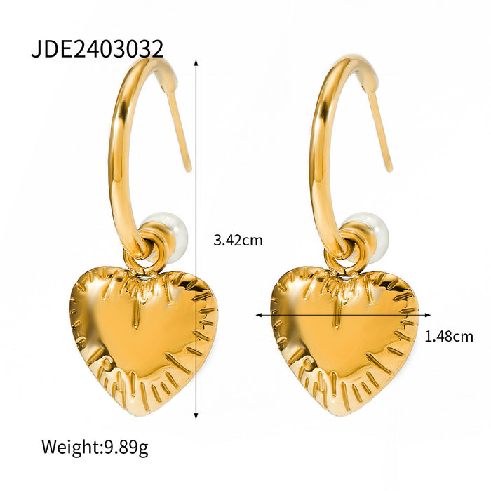 Stainless steel pearl earrings heart earrings earrings 18K titanium steel