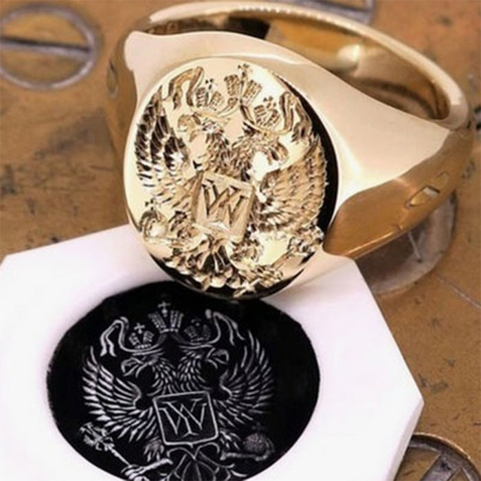 Personalized alloy seal men's ring family emblem double head eagle ring