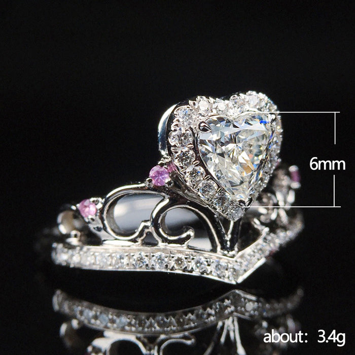 Anillo de corona con forma de corazón de amor de lujo Anillo de diamantes de imitación europeo y americano