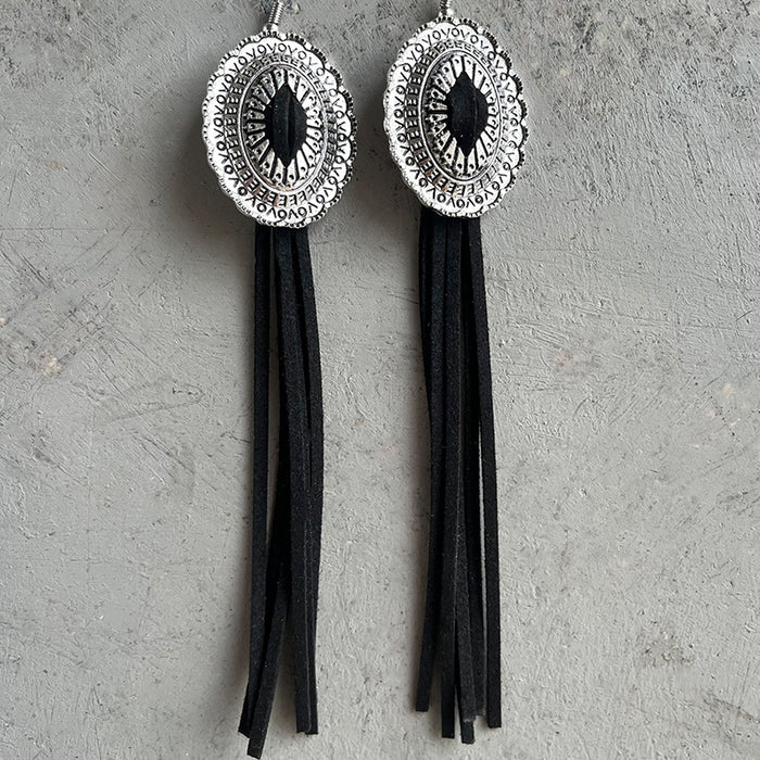 Western Cowboy Long Leather Tassel Earrings with Vintage Style