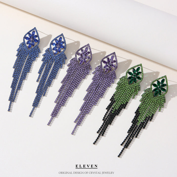 Elegant Zircon Tassel Earrings - Sparkling Dangles for a High-End Look