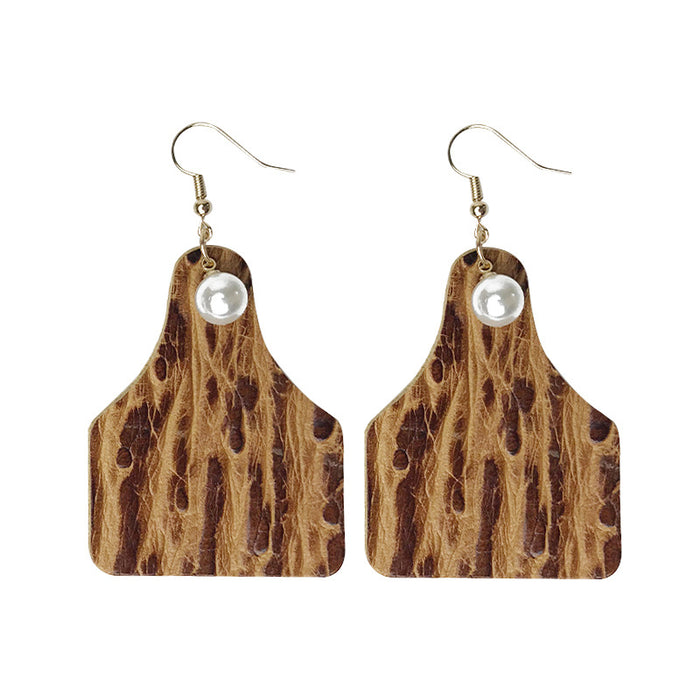 Vintage Floral Print Cowhide Earrings with Bottle Pendant and Faux Pearl