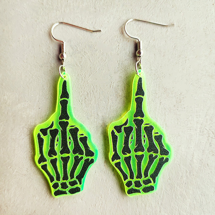 Halloween Skull Alien UFO Witch Furnace Fluorescent Acrylic Earrings - wallojewerly 