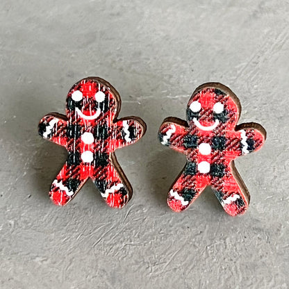 Wooden Christmas Gingerbread Man Earrings