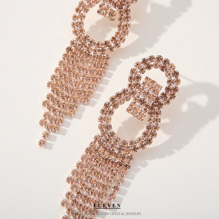 Exaggerated Zircon Hoop Earrings - Long Tassel Dangles for a Bold Look