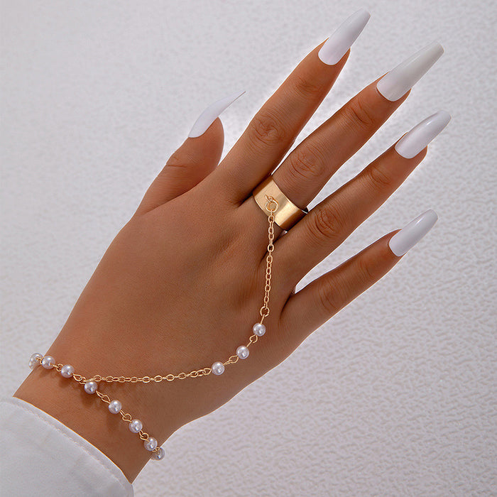 Pearl chain ring open polished five piece set