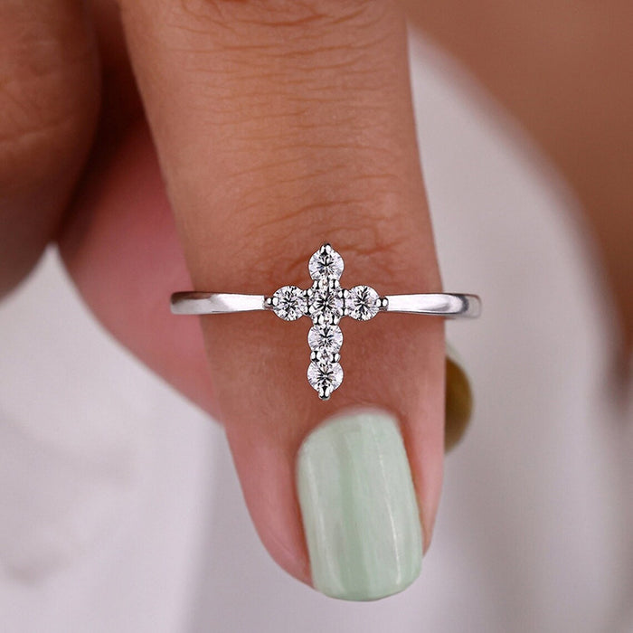 Cross micro-inlaid niche ring temperament sweet ring