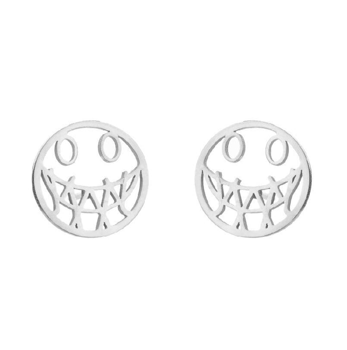 Heart and Smiley Face Stainless Steel Stud Earrings - Cute and Playful Jewelry