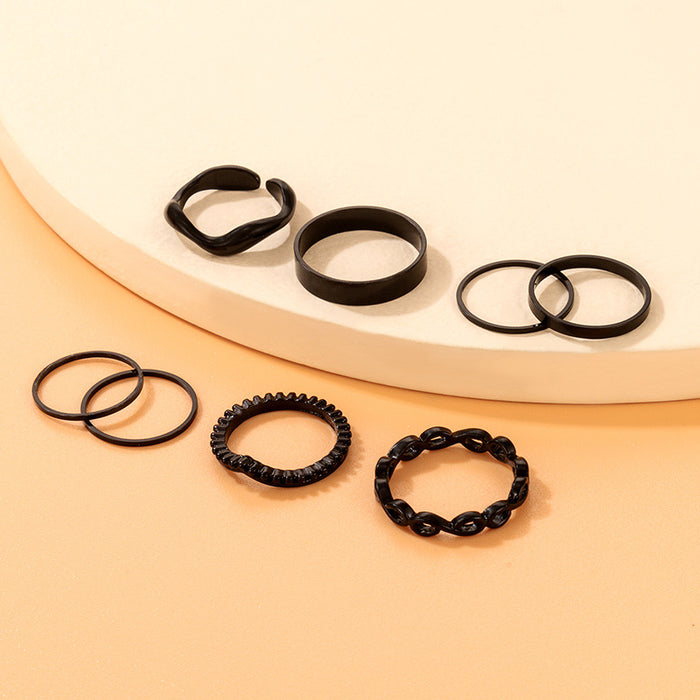 Black geometric ring, irregular and simple, versatile eight-piece set