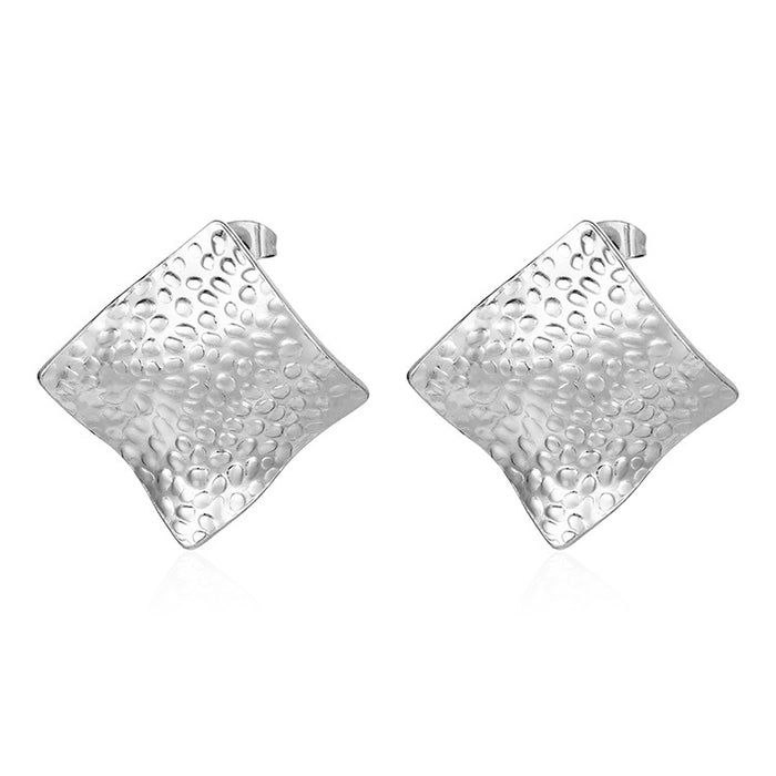 Simple quadrilateral titanium steel earrings irregular 18K gold earrings