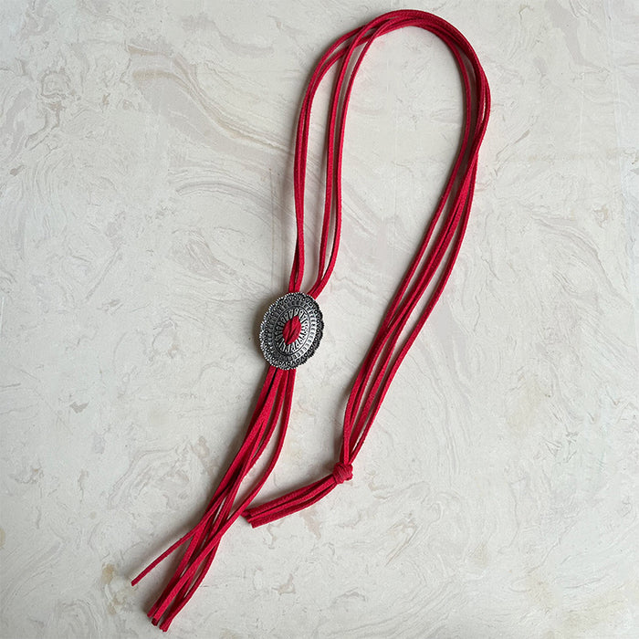 Western Leather Necklace with Hollow Pumpkin Flower and Tassels - High-End Style