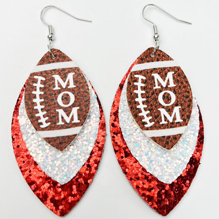 Football Mom Glitter Leather Earrings with Cheerleader Design