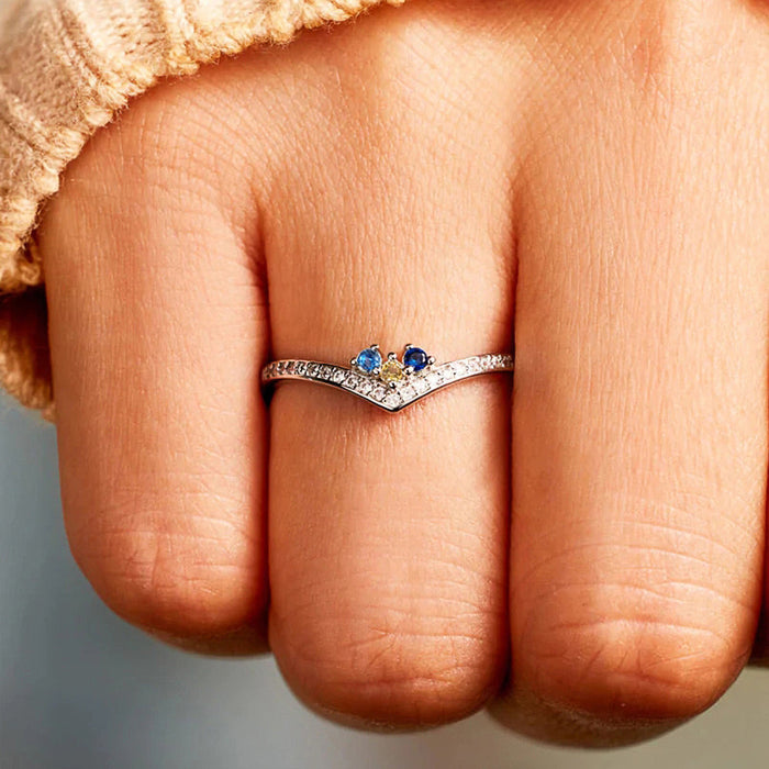 Women's colorful geometric micro-inlaid zircon ring