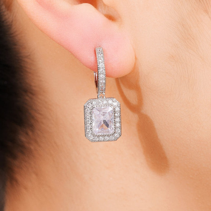 High-end princess square diamond earrings celebrity temperament evening earrings