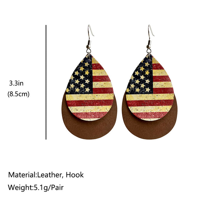 Western Cowboy Leopard Print and American Flag Double Layer Teardrop Earrings