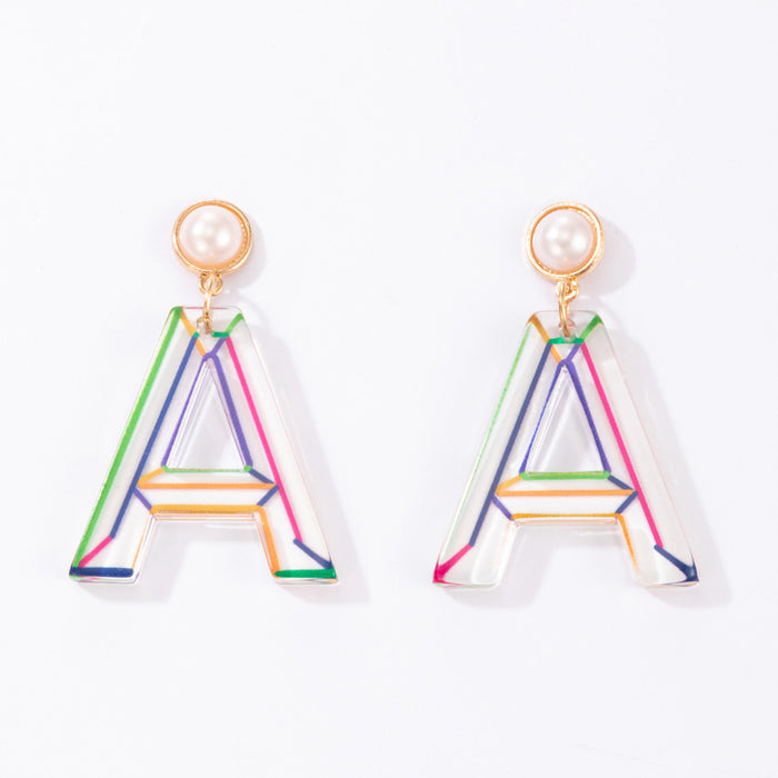 Resin colorful striped letter A stud earrings