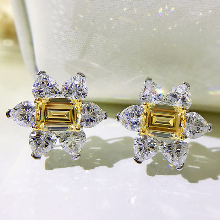 Yellow Diamond Earrings Flower Zircon Dinner Earrings