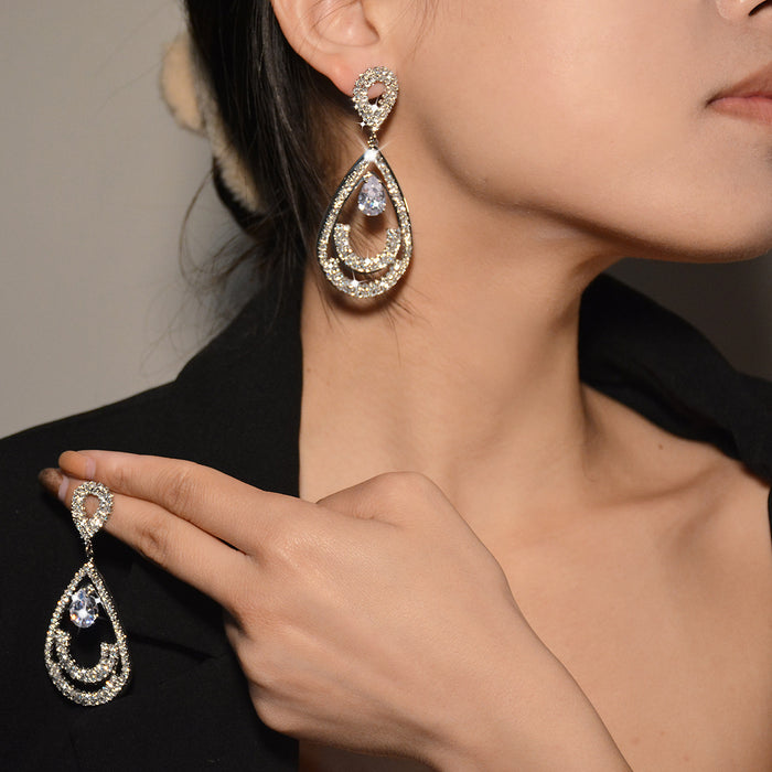 Exaggerated Zircon Tassel Earrings - Sophisticated Statement Jewelry for Women