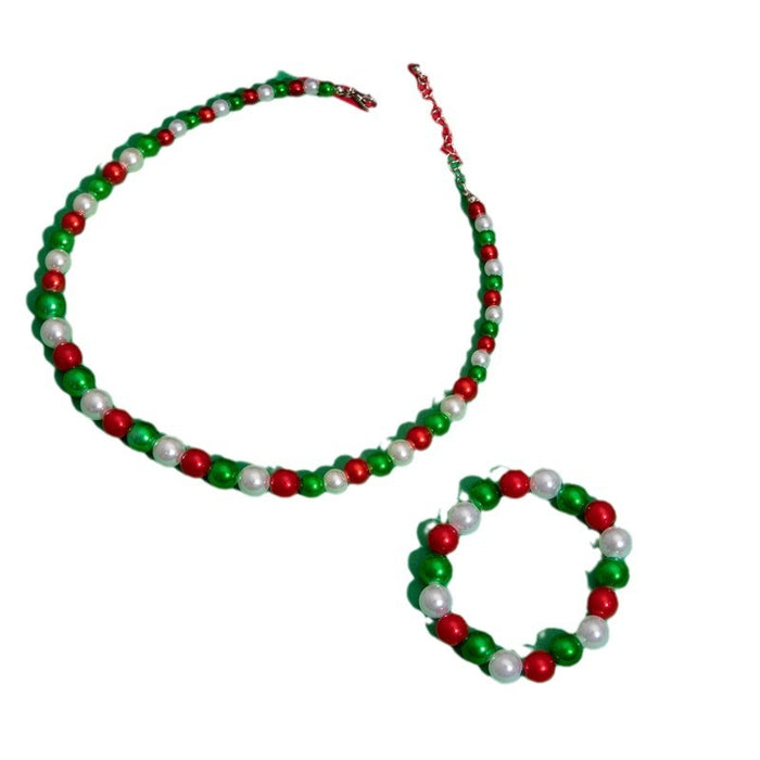 Christmas Jingle Bell Necklace and Bracelet Set - Festive Three-Piece Jewelry