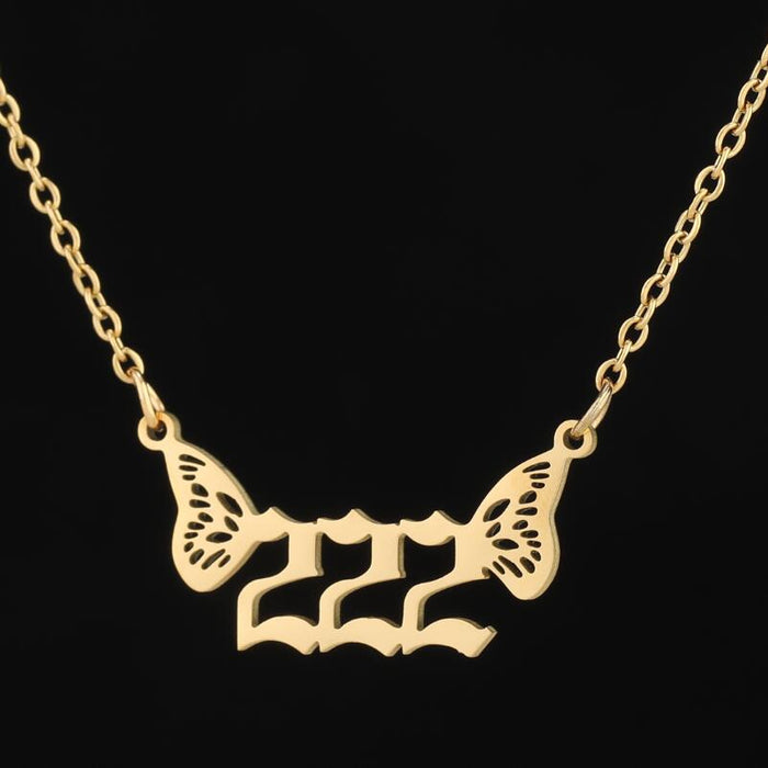 Angel number necklace, cross-border new stainless steel 000-999 Angel butterfly necklace 2023