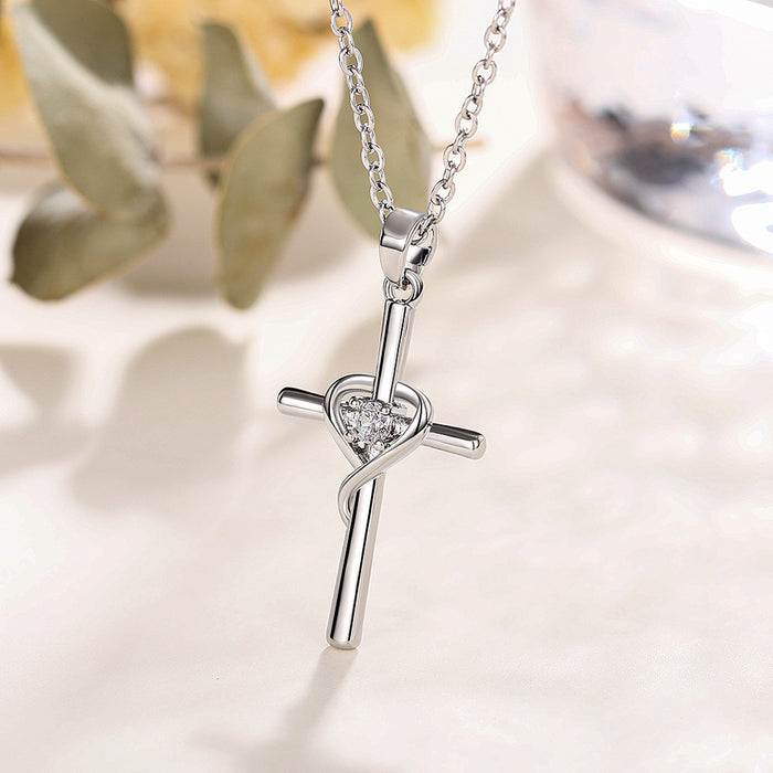 Lucky Heart Pendant Cross Necklace All-match Jewelry for Women