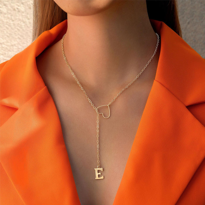 Hollow Heart Pendant Necklace with Alphabet Charm