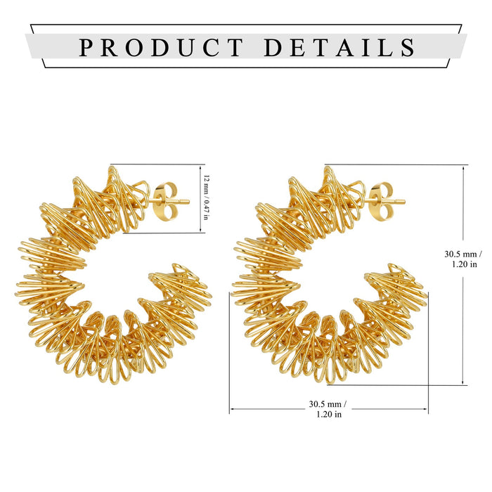 Retro sunflower spring earrings, simple twisted titanium steel 18K gold-plated earrings