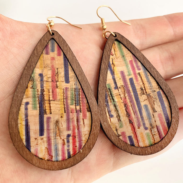 Wooden plaid earrings