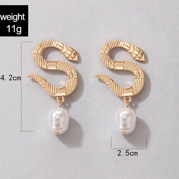 Animal snake-shaped pearl pendant convex texture earrings