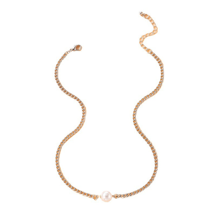 Simple Pearl Pendant Necklace - Geometric Chain with Irregular Details