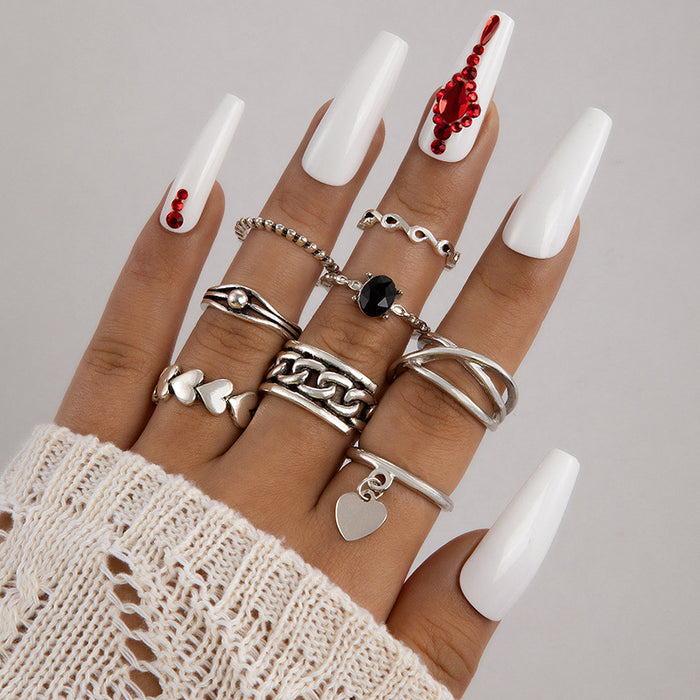 Chain multi-jointed heart eight-piece ring set