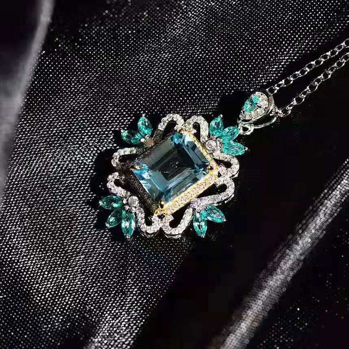 Luxury sea blue imitation zircon pendant necklace