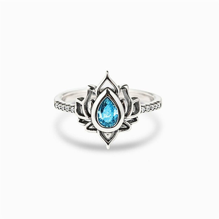 Flame Shaped Lotus Ring Vintage Wide Face Single Ring