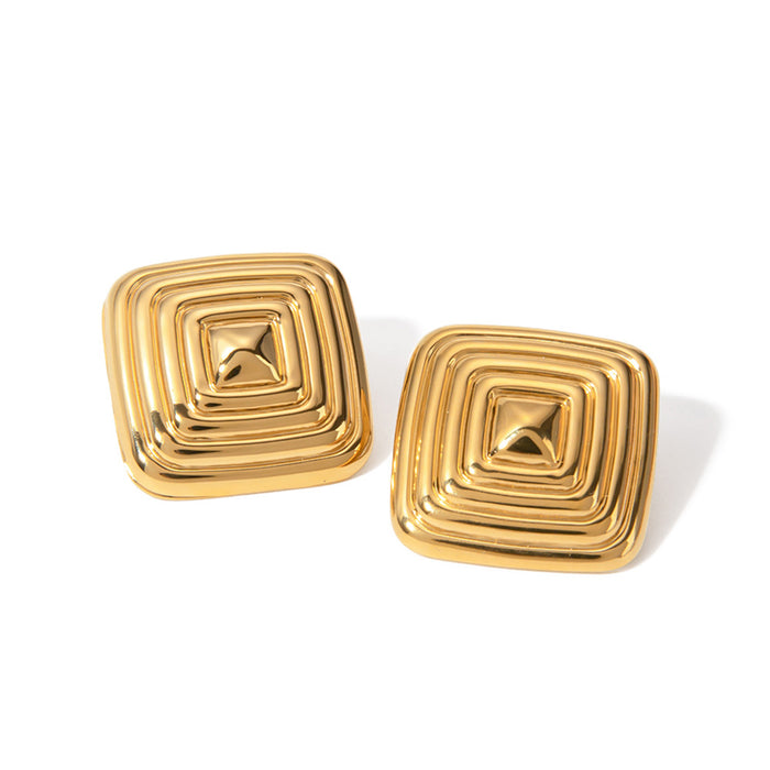 18K Gold Stainless Steel Square Maze Earrings - Unique Titanium Steel Jewelry