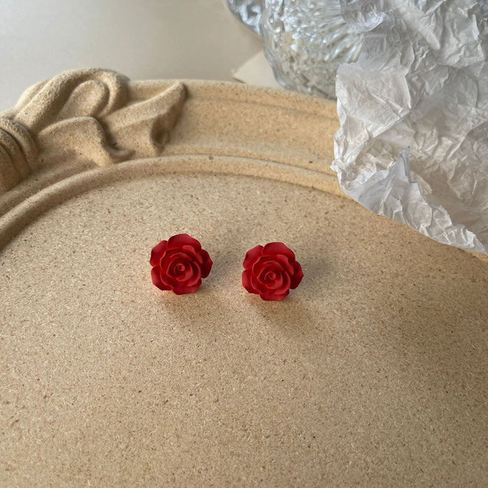 Rose earrings S925 silver needle retro simple earrings