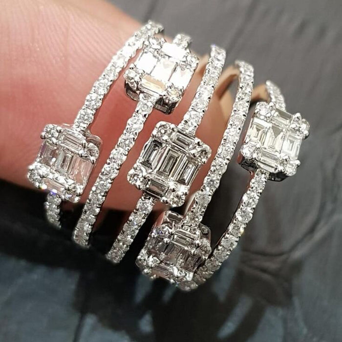 Women's multi-layered ring with micro-set half-circle diamonds