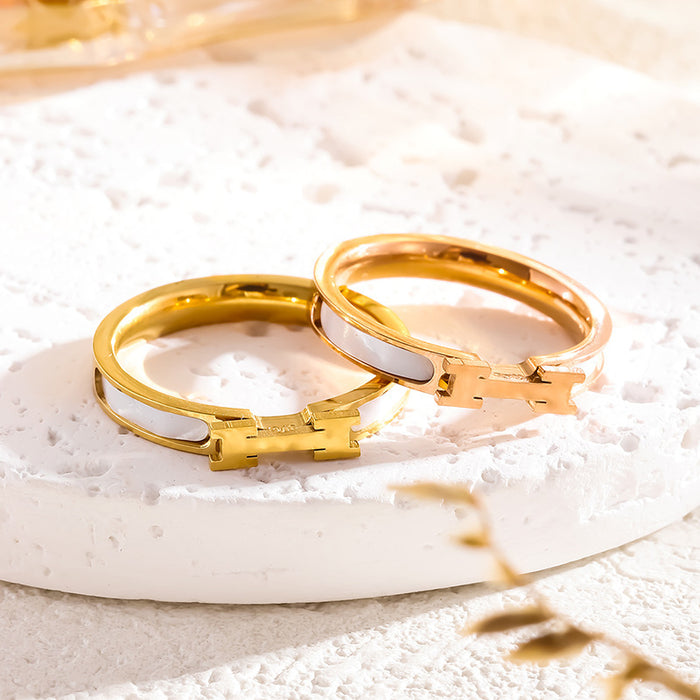 Wholesale white shell titanium steel rose gold rings