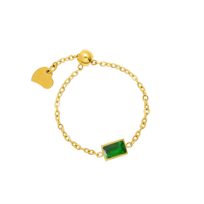 Wholesale titanium steel green zircon adjustable drawer chain rings