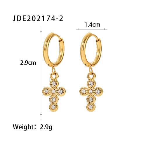 Stainless Steel Cross Pendant Necklace Zirconia Earrings