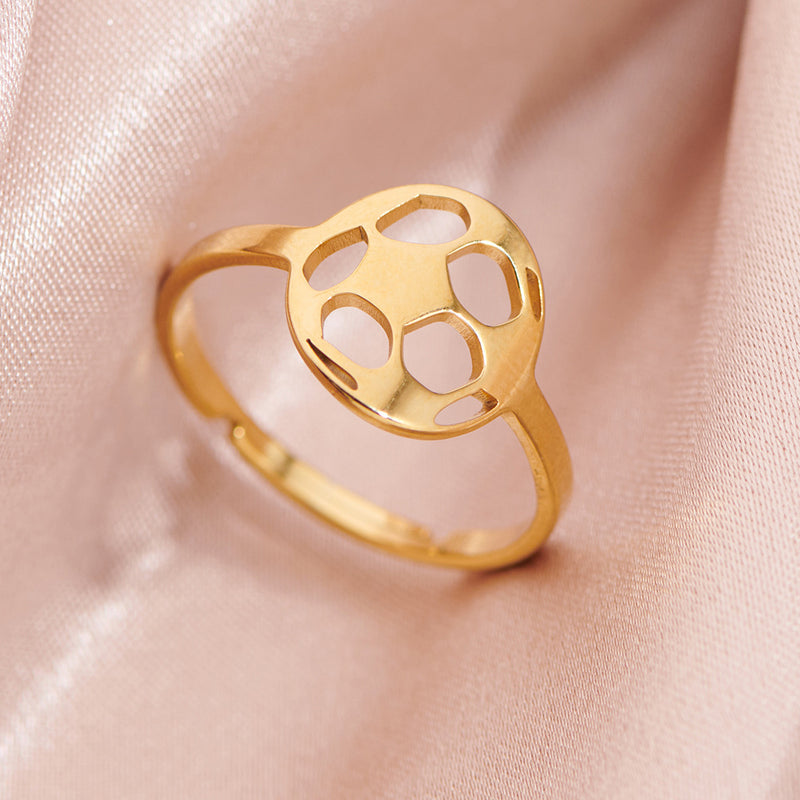 Stainless steel football ring, simple geometric round open ring wholesale - wallojewerly 