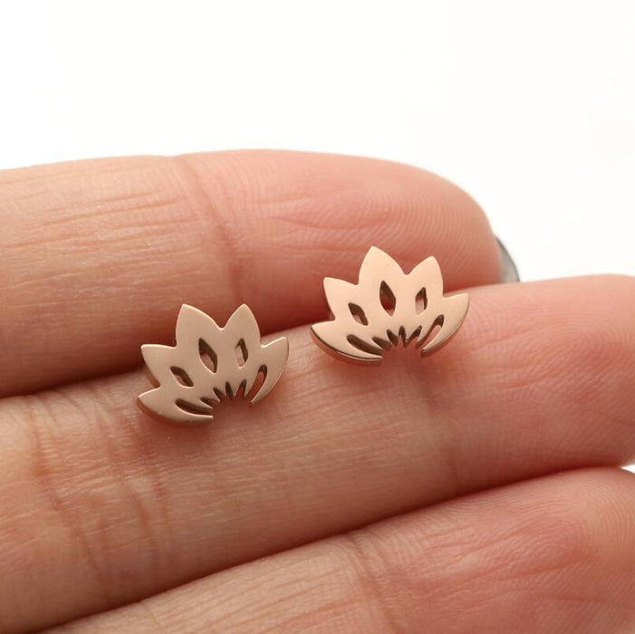 Lotus Flower Hollow Stainless Steel Stud Earrings - Simple and Elegant Floral Jewelry