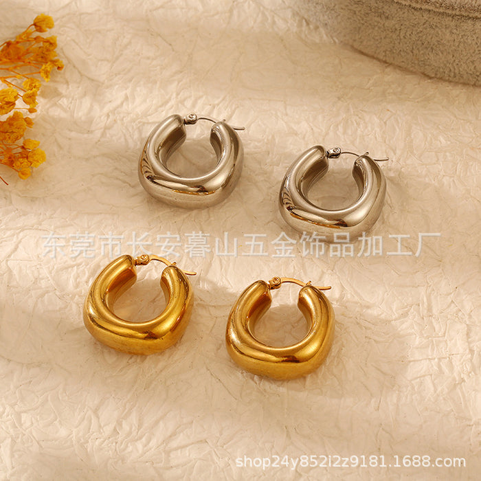 Simple Hollow Earrings, Stainless Steel 18K Gold Women's Ear Hoops Wholesale